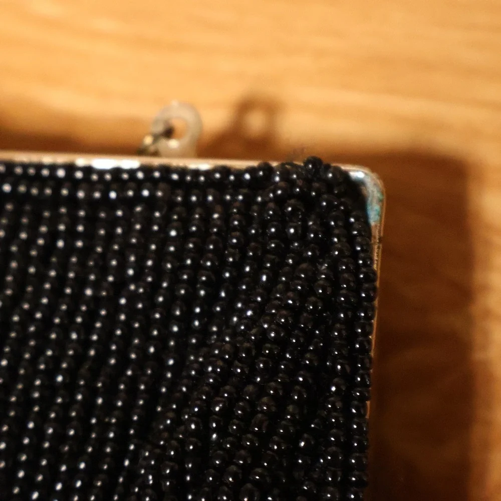 La Regale Vintage 80s Beaded Evening Bag Womens Black Formal Handmade